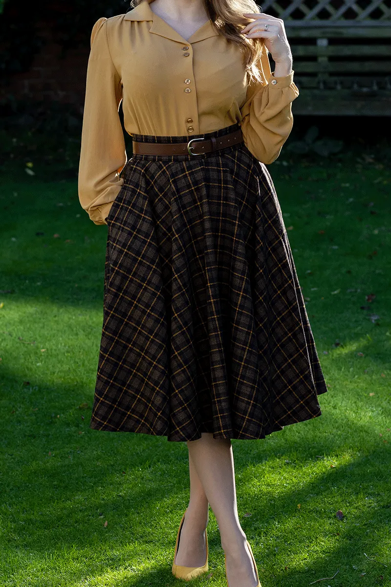 Midi Wool Plaid Circle Skirt For Women 4729