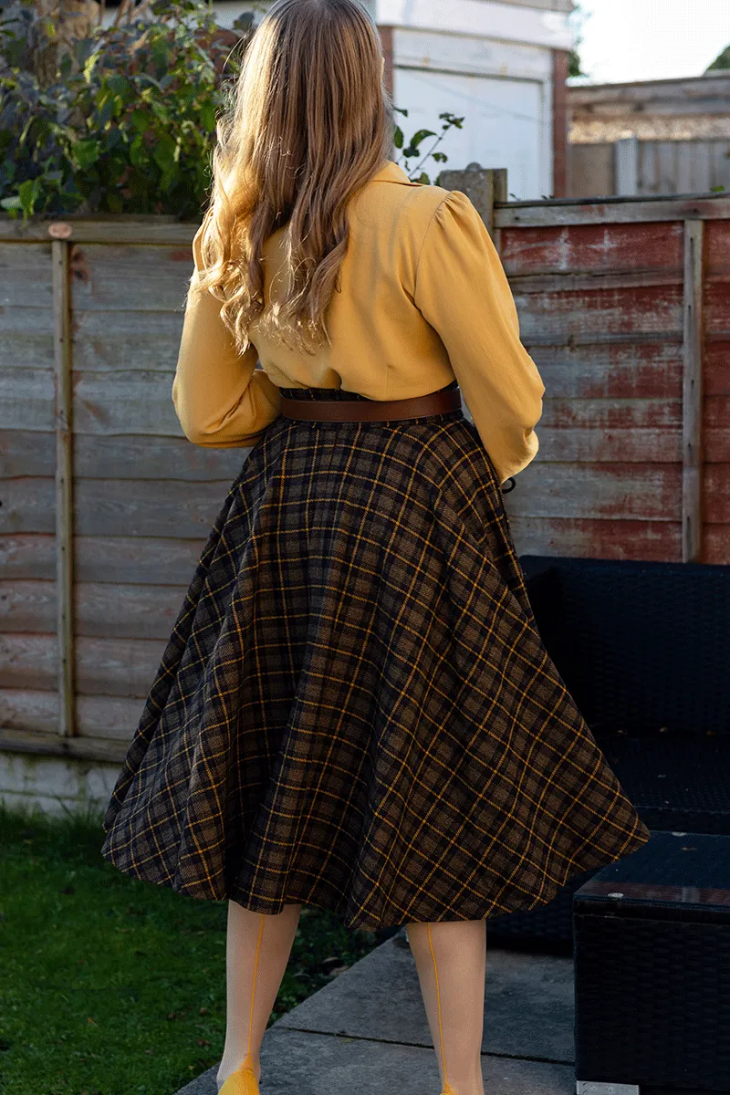 Midi Wool Plaid Circle Skirt For Women 4729