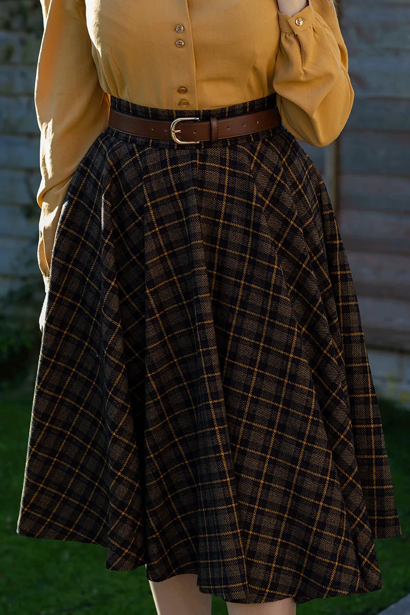 Midi Wool Plaid Circle Skirt For Women 4729