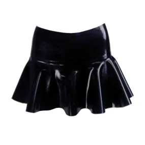 MONNIK Black Latex Fashion Skirt Miniskirt Sexy Women's Rubber short Half skirt with ruffle trim for fetish Catsuit Club party wear