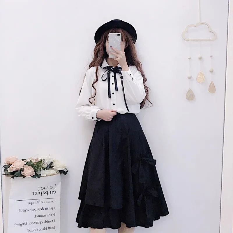 Mourning word coquettish dark gothic kawaii irregular swing layered A-line skirt for girl