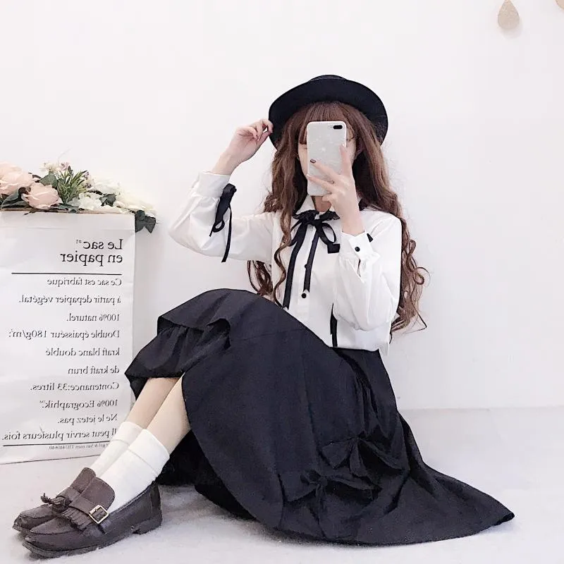 Mourning word coquettish dark gothic kawaii irregular swing layered A-line skirt for girl