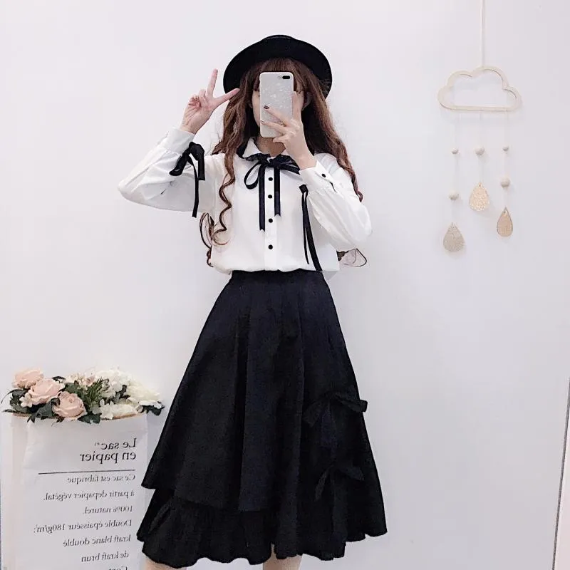 Mourning word coquettish dark gothic kawaii irregular swing layered A-line skirt for girl