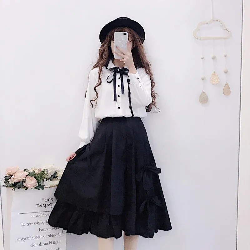 Mourning word coquettish dark gothic kawaii irregular swing layered A-line skirt for girl