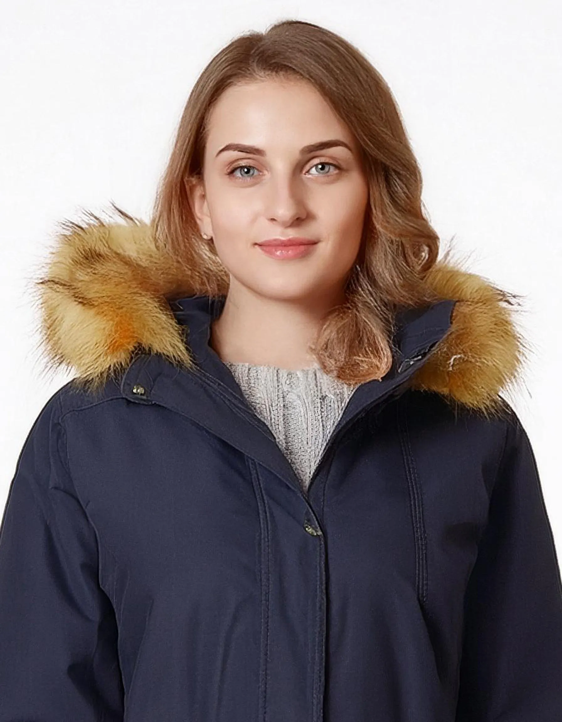 Navy Blue Hooded Parka Jacket with Drawstring