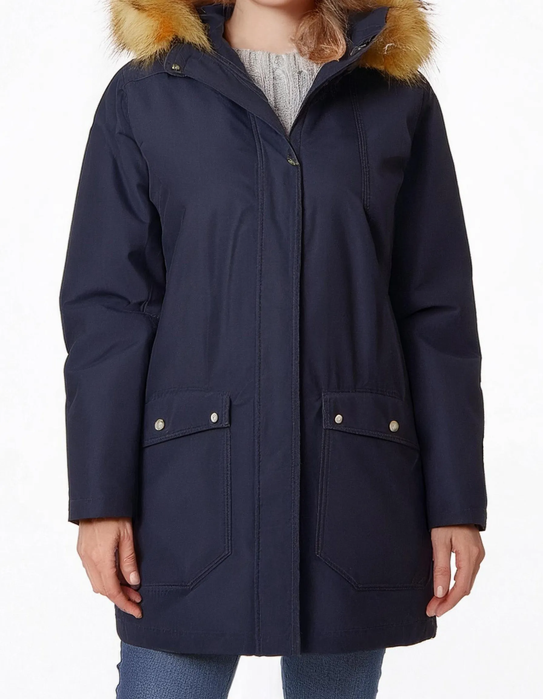 Navy Blue Hooded Parka Jacket with Drawstring