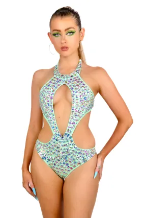 Neon Cutout Rhinestone Bodysuit