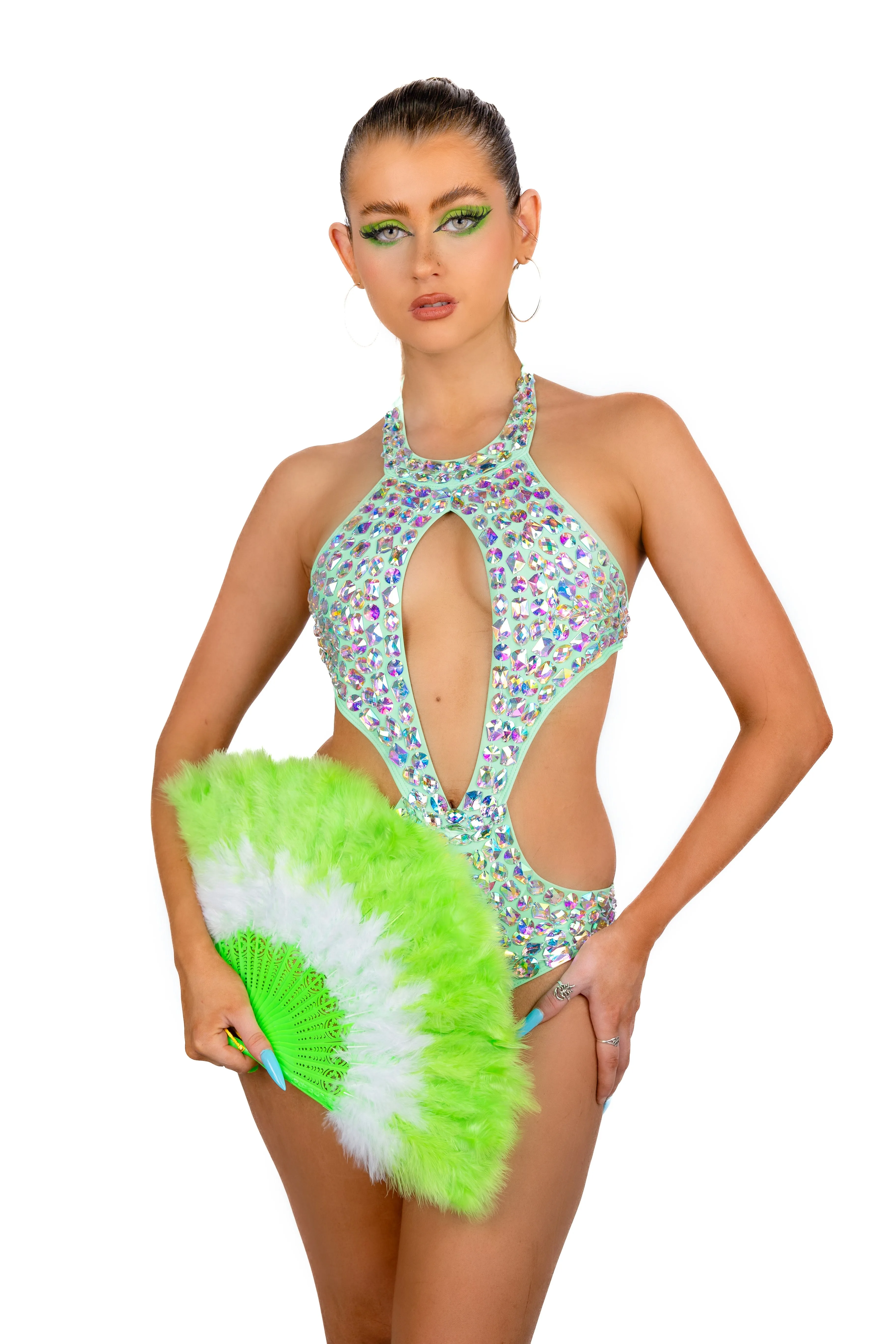 Neon Cutout Rhinestone Bodysuit