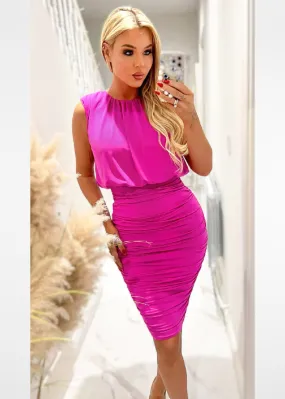 Nollaig Hot Pink Ruched Skirt Bodycon Dress