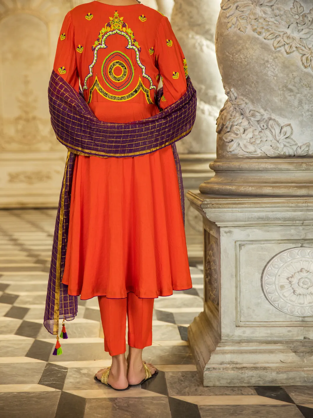 Orange Raw Silk 3 Piece Stitched - ALP-3PS-1275