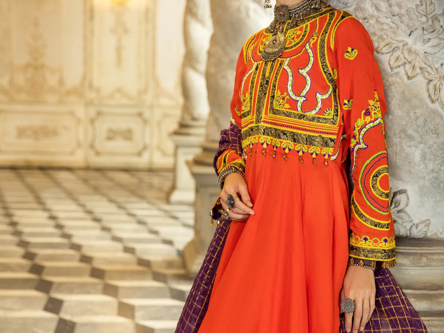 Orange Raw Silk 3 Piece Stitched - ALP-3PS-1275