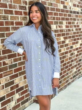 Poplin Shirt Dress (Postal Blue)