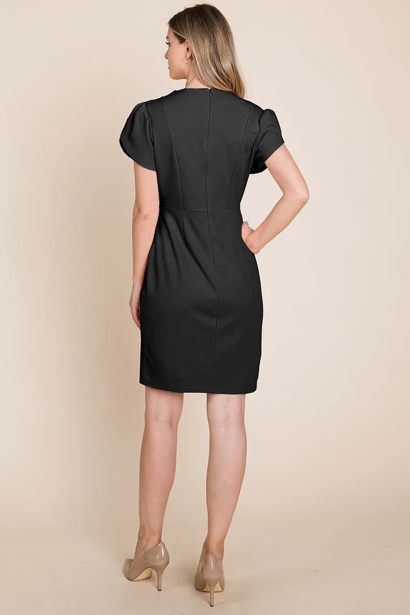 Puff Sleeve Short Bodycon Dress with Hidden Zipper