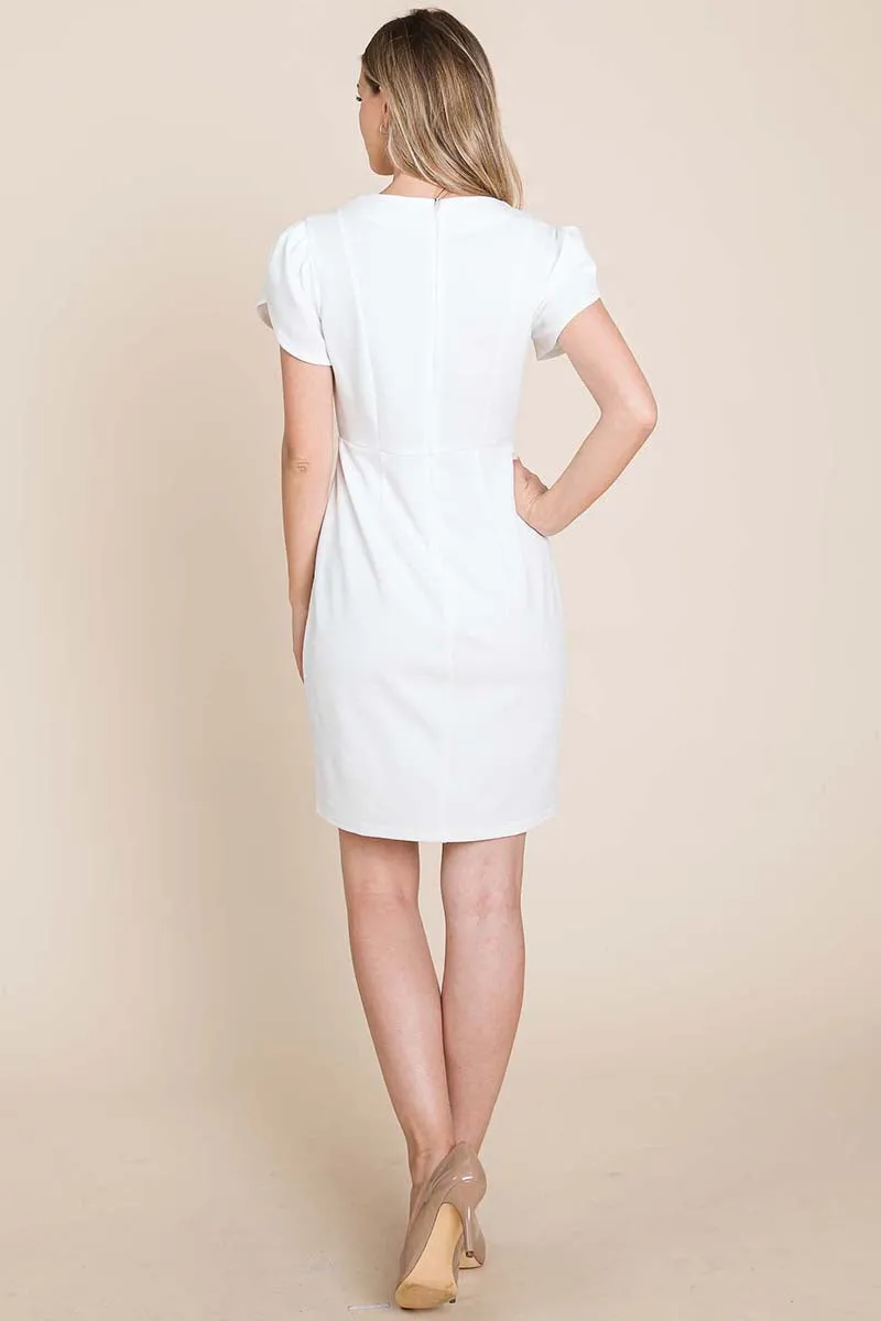 Puff Sleeve Short Bodycon Dress with Hidden Zipper