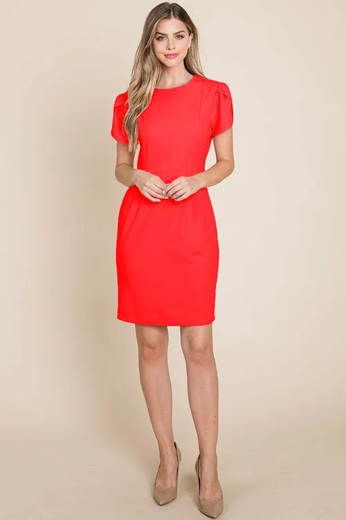 Puff Sleeve Short Bodycon Dress with Hidden Zipper