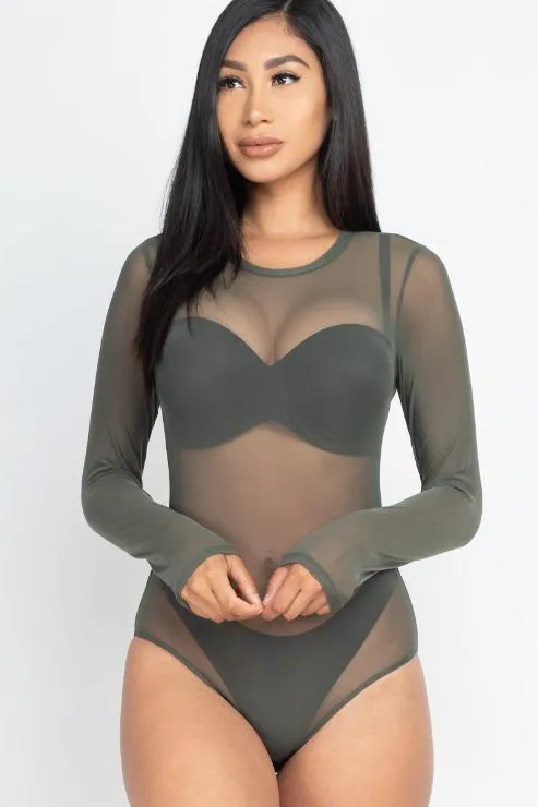 Sexy Sheer Mesh Long Sleeve Bodysuit