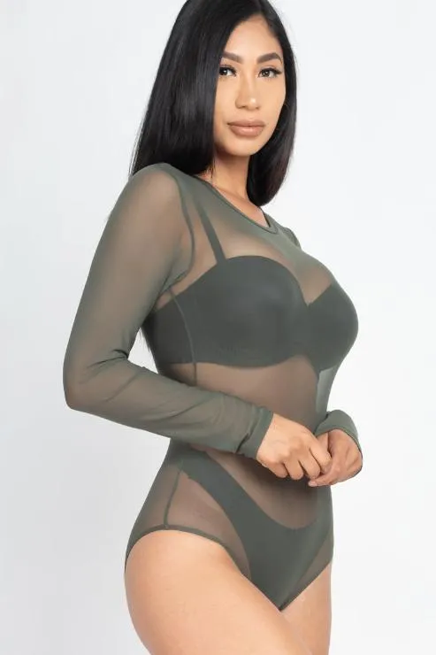 Sexy Sheer Mesh Long Sleeve Bodysuit