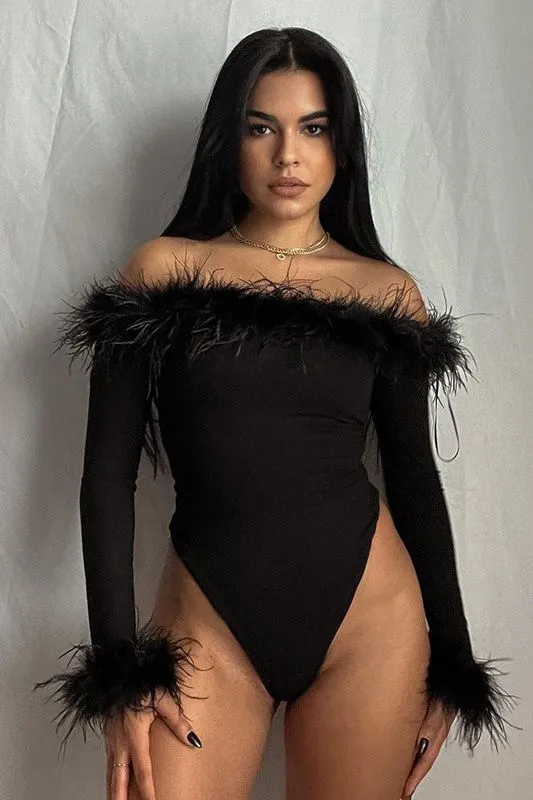 Sexy Slim Hairy One-shoulder Long-sleeved bodysuit