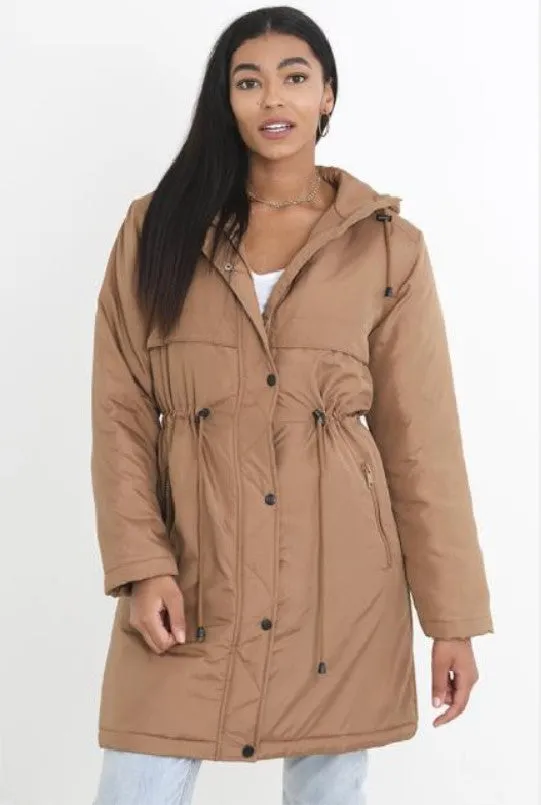 SHOWER RESISTANT PADDED PARKA JACKET WITH HOOD