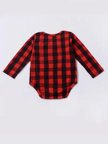 Spring Baby Girl Red & Black Checked Ruffled Romper