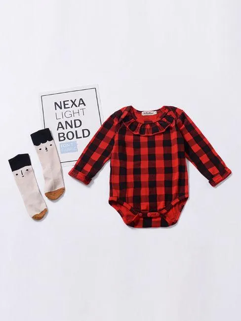 Spring Baby Girl Red & Black Checked Ruffled Romper