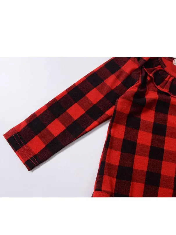 Spring Baby Girl Red & Black Checked Ruffled Romper