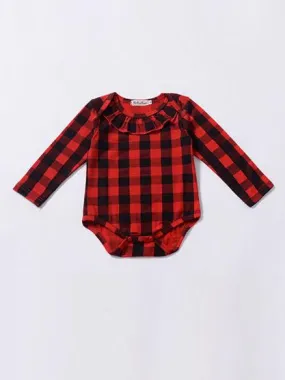 Spring Baby Girl Red & Black Checked Ruffled Romper