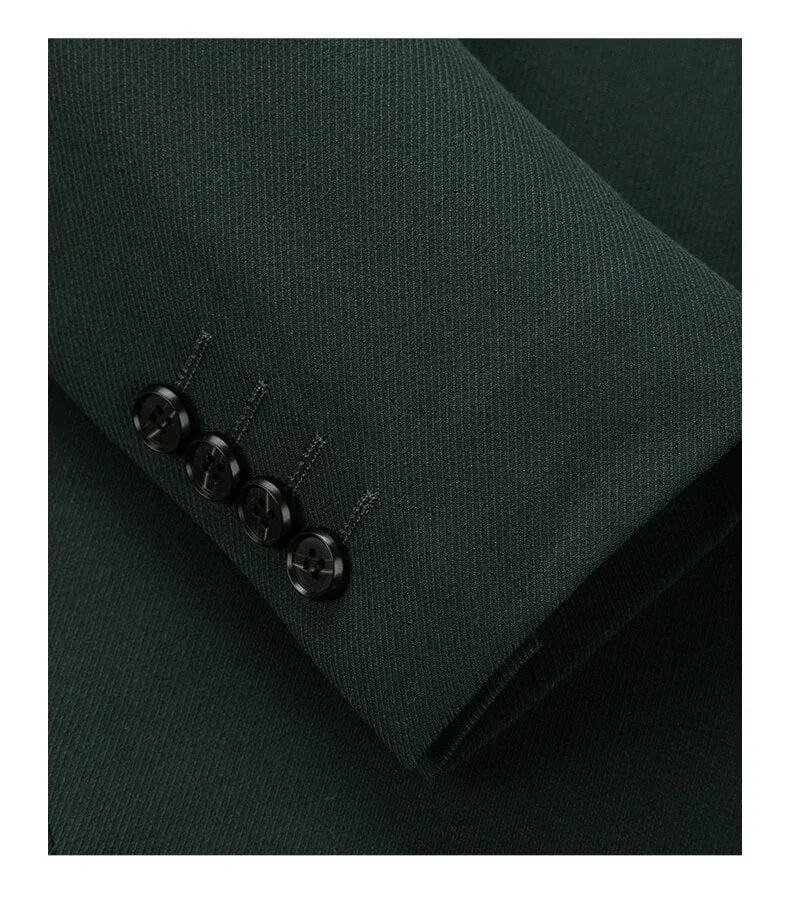 Tailor Shop Men's British Style Groom Wedding Suit Slim Fit Business Casual Custom Double-breasted Dark Green Suit