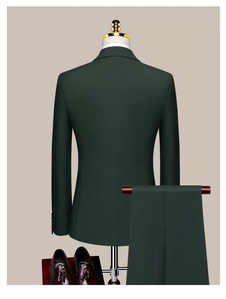 Tailor Shop Men's British Style Groom Wedding Suit Slim Fit Business Casual Custom Double-breasted Dark Green Suit