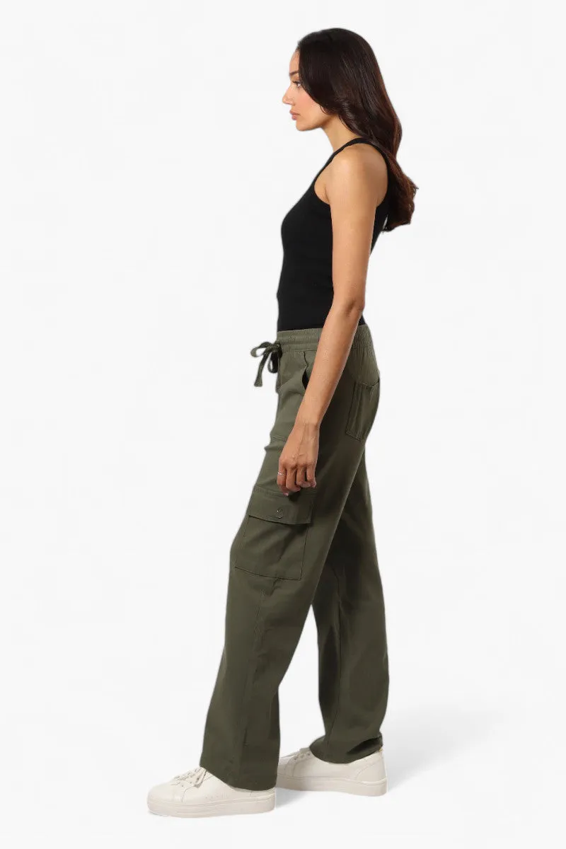 Urbanology Solid Tie Waist Cargo Pants - Olive