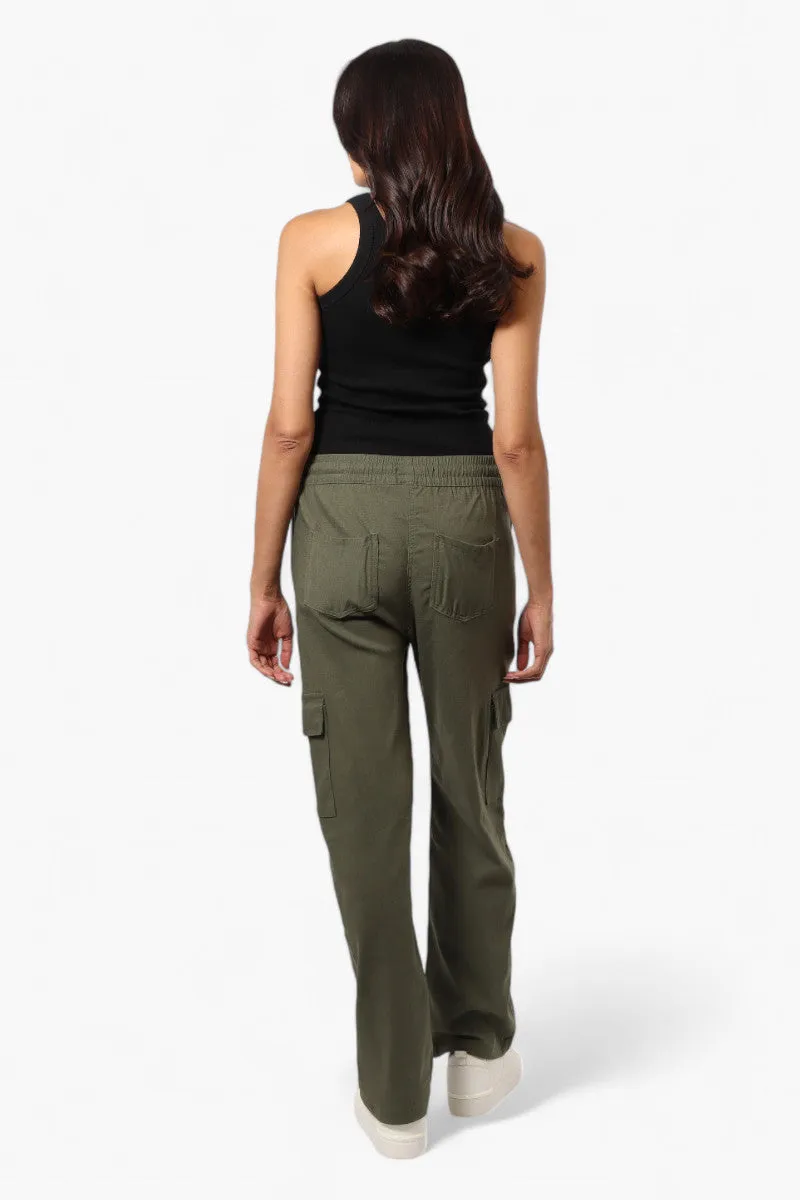 Urbanology Solid Tie Waist Cargo Pants - Olive