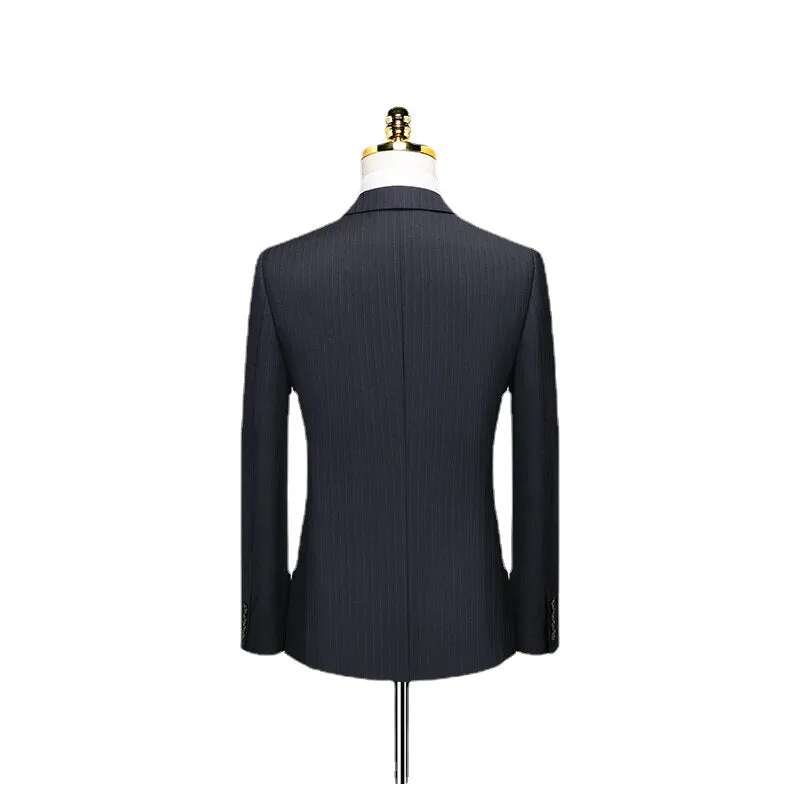 Wool Suit Men's Business Leisure Bridegroom's Wedding Custom Stripe Double Breasted Suit Men's Suit