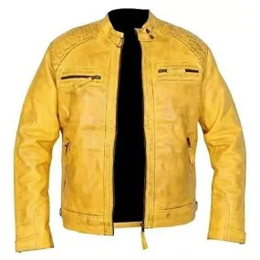 Yellow WAX Leather Motorcycle Jacket