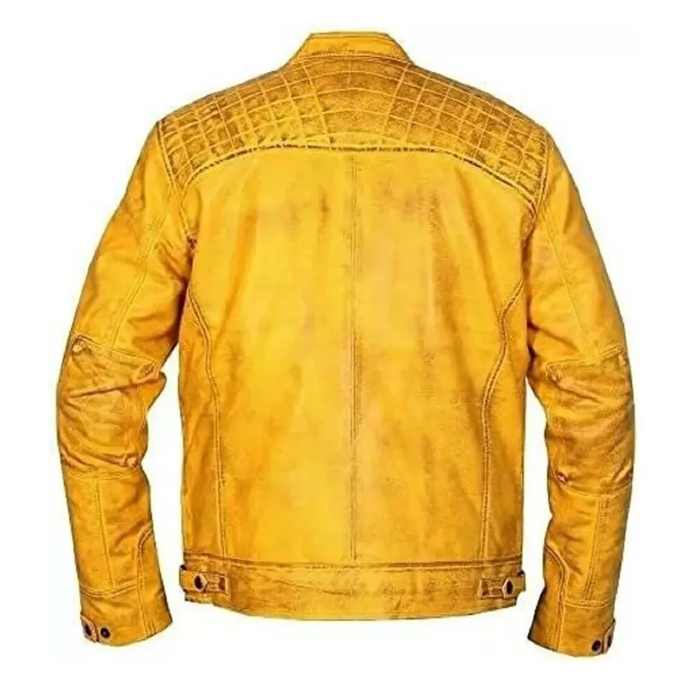 Yellow WAX Leather Motorcycle Jacket